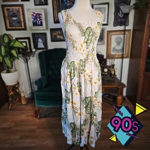 Aloha Hut Hawaii Dress Vintage 90s Womens One Size Pink Floral Tropical Maxi